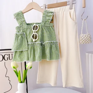 Tank Top + Solid Color Pants 2 Pcs Set 3-7 Y