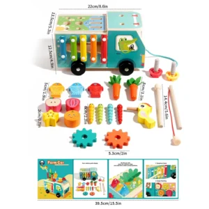 Wooden Truck Multi Toy - Shape Fishing and beads