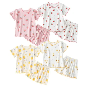 Girls Summer Pajama Sets Cozy Ice Silk Material