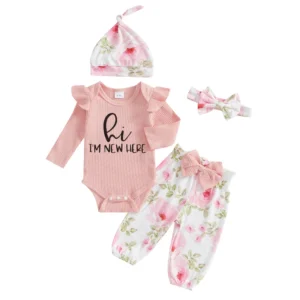 Baby Girls 4 Piece Outfit Letter Headband Hat Set