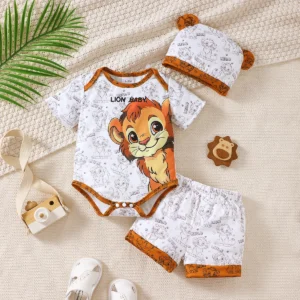 3Pcs Cartoon Lion Top Pants, Hat Fashion Set 0-18 M