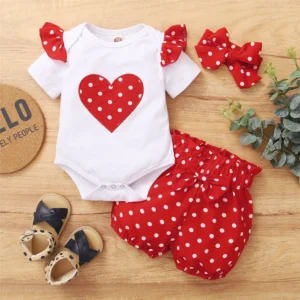 Baby Girl Love Top Shorts Headband Set 3pc set