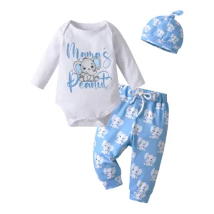 Newborn Boy Elephant Romper Pants & Hat