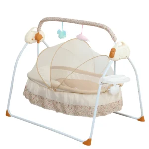Electric Baby Cradle, 5 Speed Rocking, Bluetooth Lullabies Foldable, Portable 55lbs Capacity Breathable Mosquito Net Safety Straps, suitable for 0-18 Months Nursery Living Room​