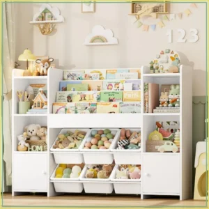 Toy Storage Organizer with 6 Bins & 4 Tier Bookshelf