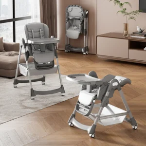 Foldable High Chair for Babies & Toddlers, PU Leather Highchair