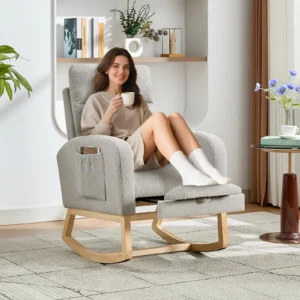 Modern Nursery Rocking Chair, Teddy Upholstered Rocking