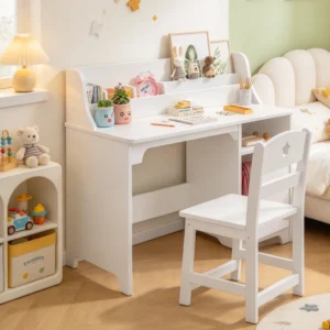 Space-Saving Desk and Chair Set Adjustable WoodTable