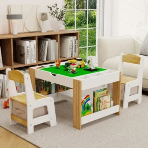 Orraves 2 in 1 Play Table 2 Chairs Set,with 7 Storage Compartment