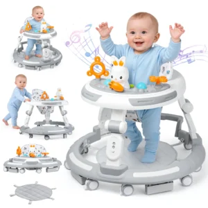 Safety-Enhanced 4-In-1 Grow-With-Me Baby Walker & Play Center - Adjustable 8 Heights, Anti-Tip Base,