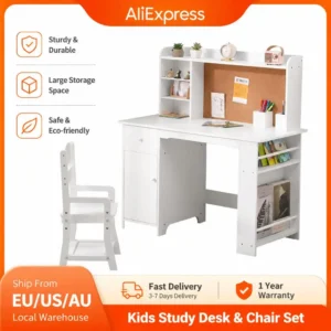 Desk with Chair and Hutch,  Storage Cabinet Writing Desk